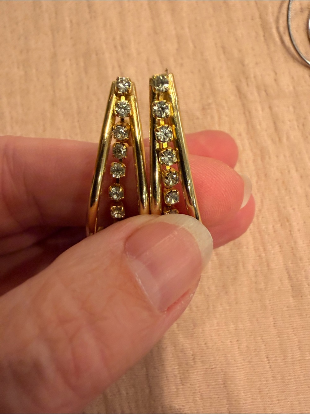 Gold-Tone Rhinestone J shaped Earrings - Classic Sparkle